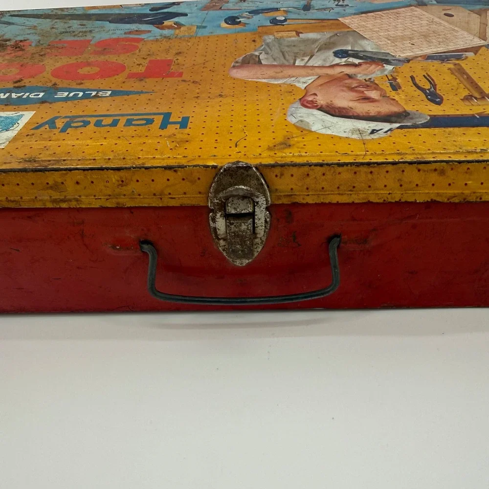 Vintage‎ Handy Andy Blue Diamond Toy Tin Tool Set W Real Tools 50's USA